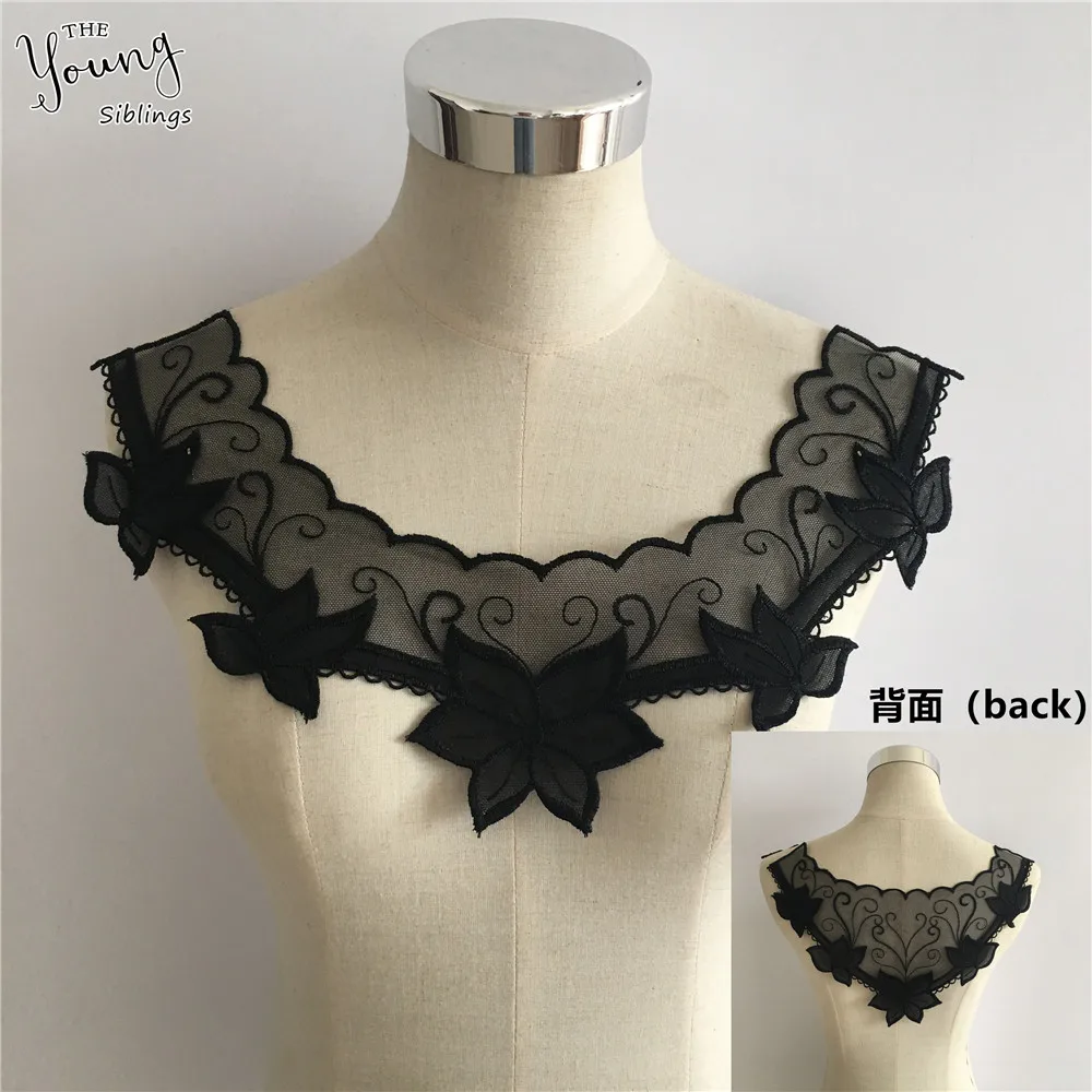 

Front/Back Brand new High quality Lace Collar Embroidery Fabric Dress Applique Motif Sewing Trim DIY Neckline Clothing Accessory