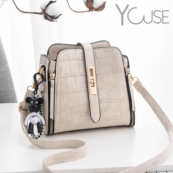 

YOUSE 2020 Women Stone Leather Bucket Bag Fashion small Luxury Handbags Women Bags Designer Pendant Bolsa Feminine Sac Femme