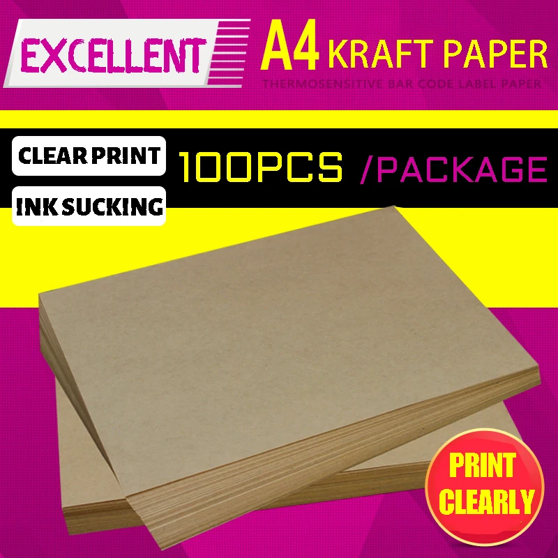 100 Sheets / Pack A4 Kraft Paper Sticker Sticker Adhesive Paper Promotional For Laser Printing Printer Packaging Label