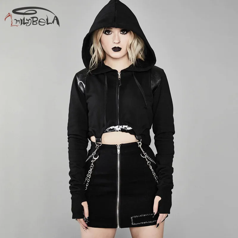 ImilyBela Готическая короткая куртка на Хэллоуин женская повседневная с капюшоном в