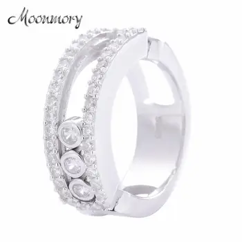 

Moonmory S925 Sterling Silver Ring With Movable Stone and Clear Zircon French Style Silver Ring For Women Jewelry Accessory