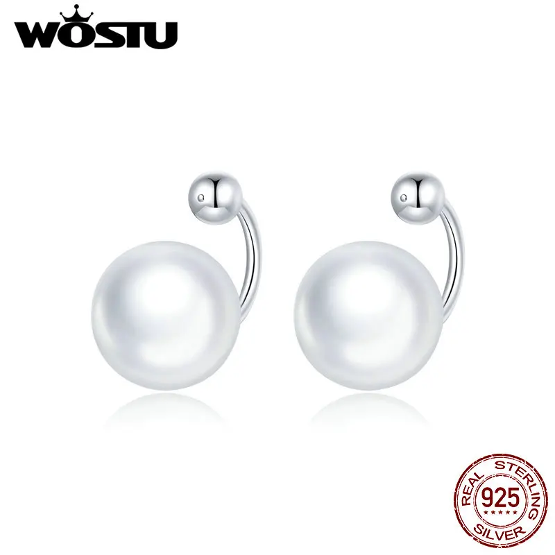 WOSTU Authentic 925 Sterling Silver Simple Shell Beads Earrings Stud for Women women silver Jewelry DAE438 | Украшения и