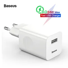 Baseus 24 Вт Быстрая зарядка 3,0 USB зарядное устройство QC3.0 настенный мобильный телефон зарядное устройство для iPhone X Xiaomi Mi 9 Планшет iPad ЕС QC Быстрая зарядка