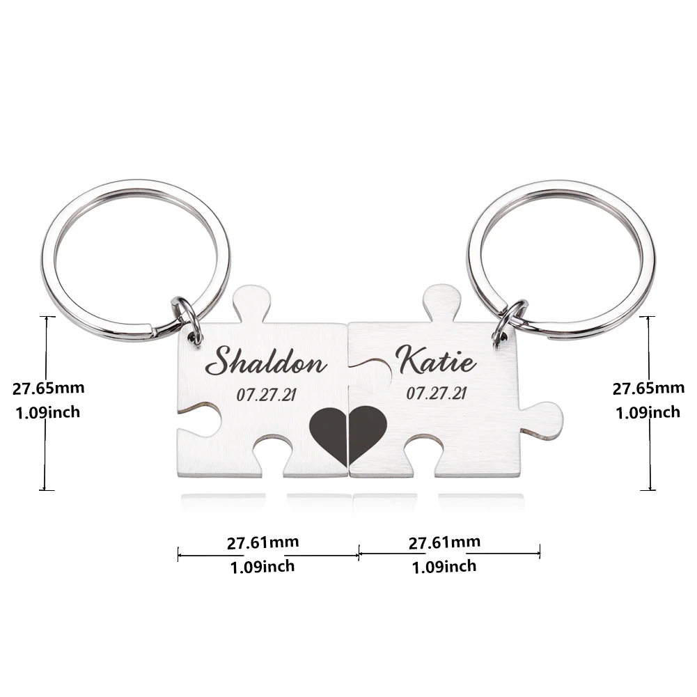 2 Name Personalized Puzzle Pieces Lovers Keychains Gifts