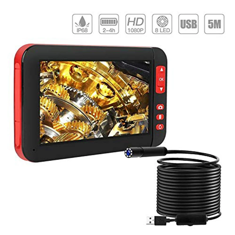  4.3 in Endoscopy Camera 1080P HD Color Screen 8Mm Endoscope Camera IP67 Waterproof 8 Adjustable LED