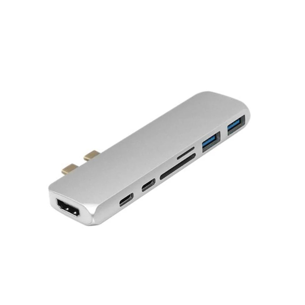 7 в 1 type-C USB концентратор USB C концентратор адаптер TF порт SD кард-ридер Интегрированная машина с многофункциональной ступица из алюминиевого сплава - Цвет: Серебристый