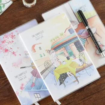 

Korean Version of 32k Color Page Plastic Cover Notebook Students Laptop Stationery Hipster Illustration Notebook Notepad