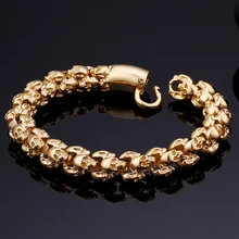 Полный череп головы мужской браслет из бисера мужской Готический золотистые браслеты и браслеты панк Рок Дружба Ювелирные изделия из нержавеющей стали