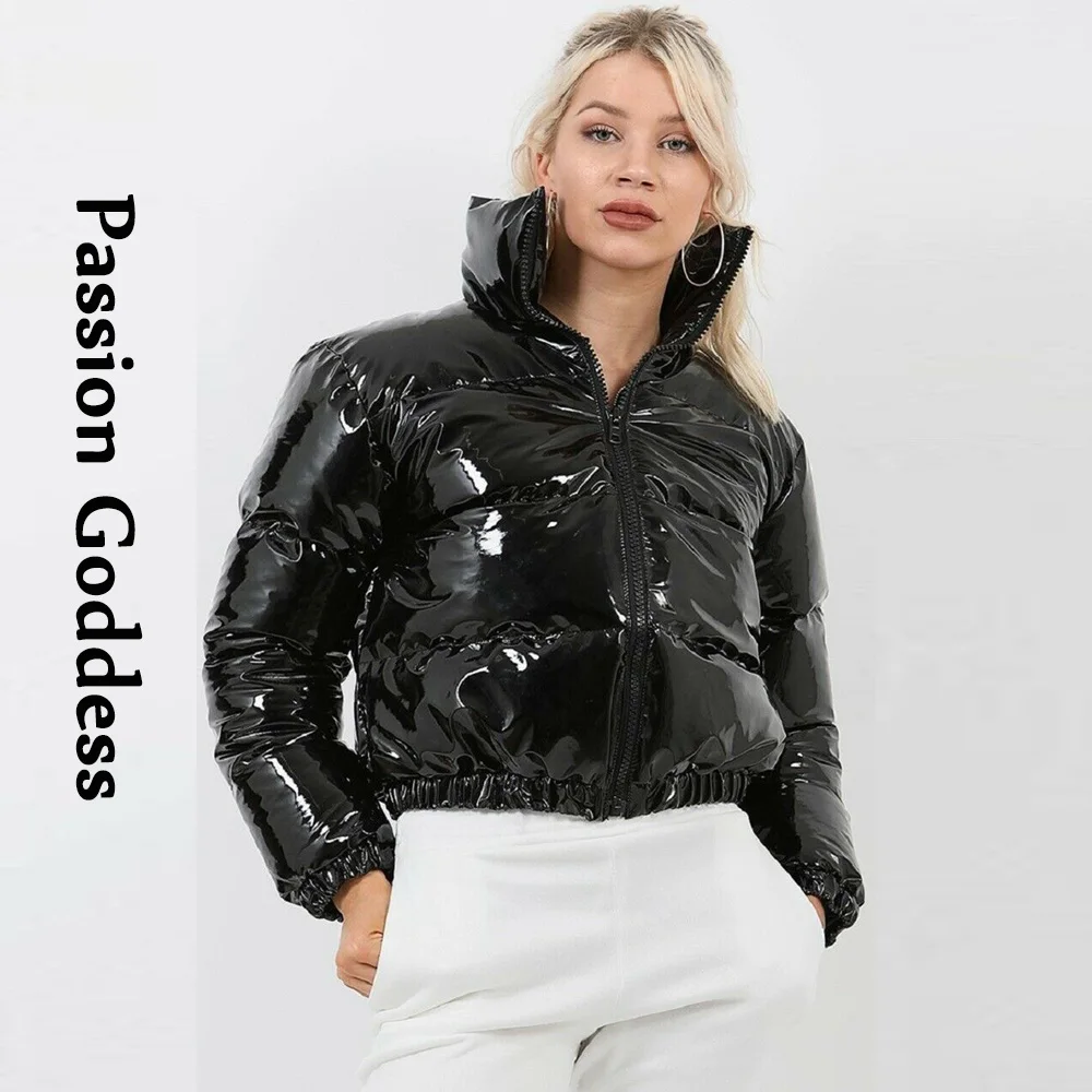 womens shiny black coat