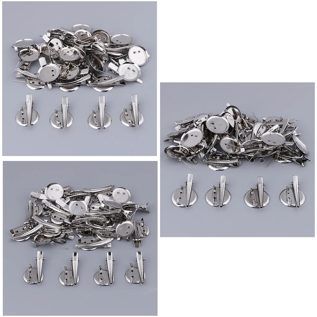 90PCS silver color Brooch Blank Round Tray with Alligator Clip and Pin for Badge, Corsage, Name Tags and Jewelry