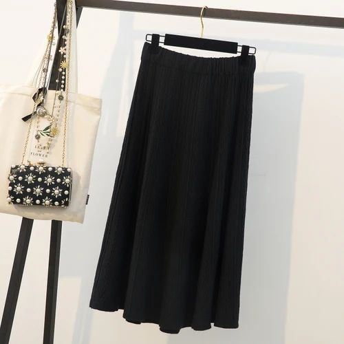 Fp1970 новая на осень-зиму Женская мода повседневная сексуальная юбка kawaii Большие размеры юбка большой Большие размеры вязаная, шерстяная, тёплая длинная юбка - Цвет: Черный