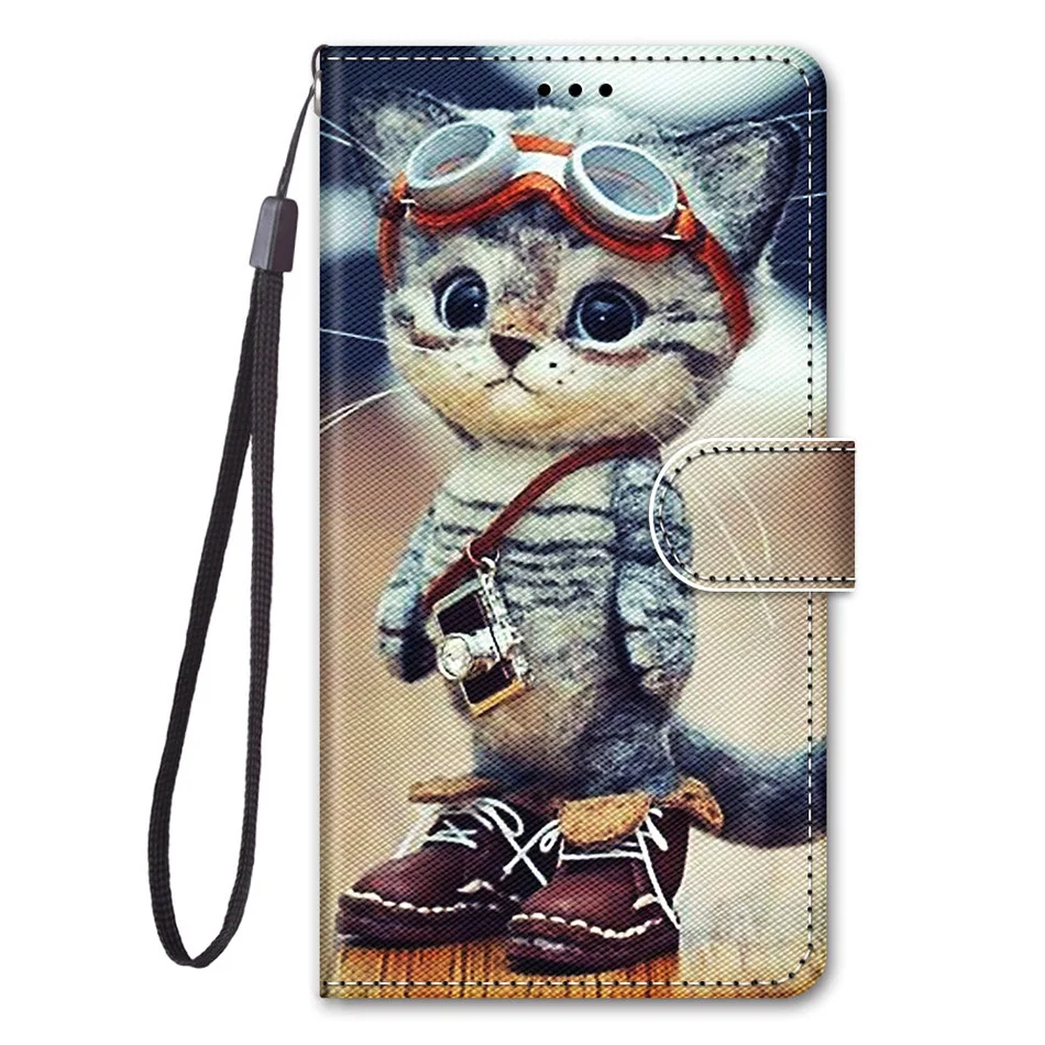 Lion Cat Butterfly Painted Flip Leather Phone Case For Huawei Honor 8 9 10 Lite Mate 20 Lite Wallet Card Holder Stand Book Cover phone dry bag