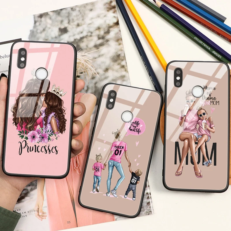 Мама девушки младенца закаленное стекло чехол для Xiaomi редми Примечание 8Т 5 6 7 8 Pro