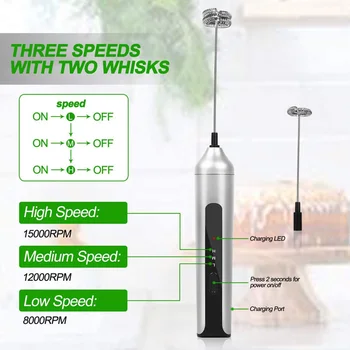

Milk Frother Electric Egg Beater USB Charging Mixer For Coffee Drink 3 Speed Portable Kitchen Coffee Whisk Tool