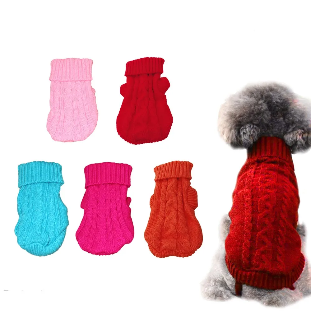 Pet Warm Knitted Jumper Solid Colors Cat Dog Three-dimensional Cross-knit Crochet Sweater Coat Jacket Clothes Pet Supplies