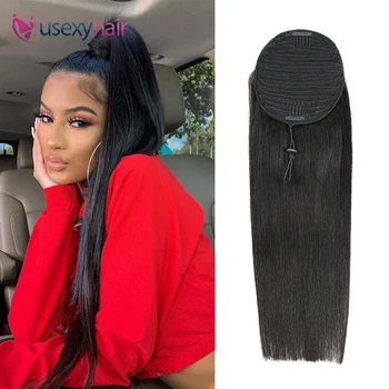 

Straight Drawstring Ponytail 100% Human Hair Brazilian Remy Ombre Wrap Around Ponytail Clip In Human Hair Extensions For Women