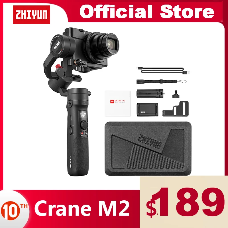 ZHIYUN Official Crane M2 3-Axis Gimbals Handheld Stabilizer for Mirrorless Compact Action Cameras Phone Smartphones iPhone 11