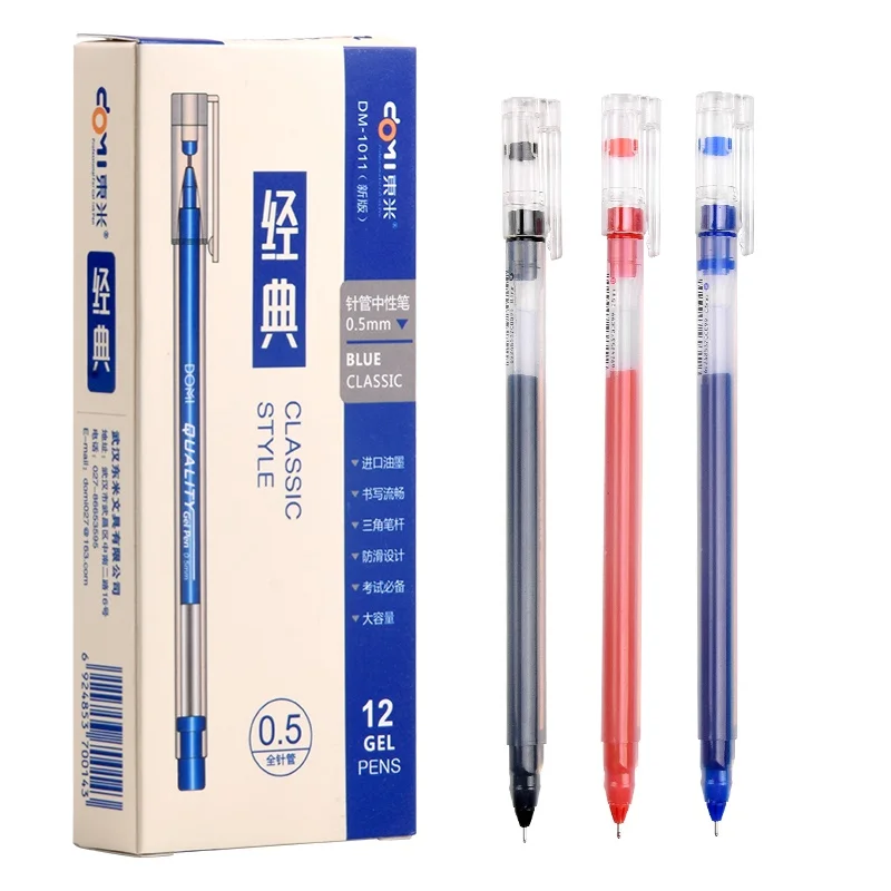 

12pcs Classic triangle Quality pen writing signature 0.5mm ballpoint Transparent body Black Blue Red color Office School F873