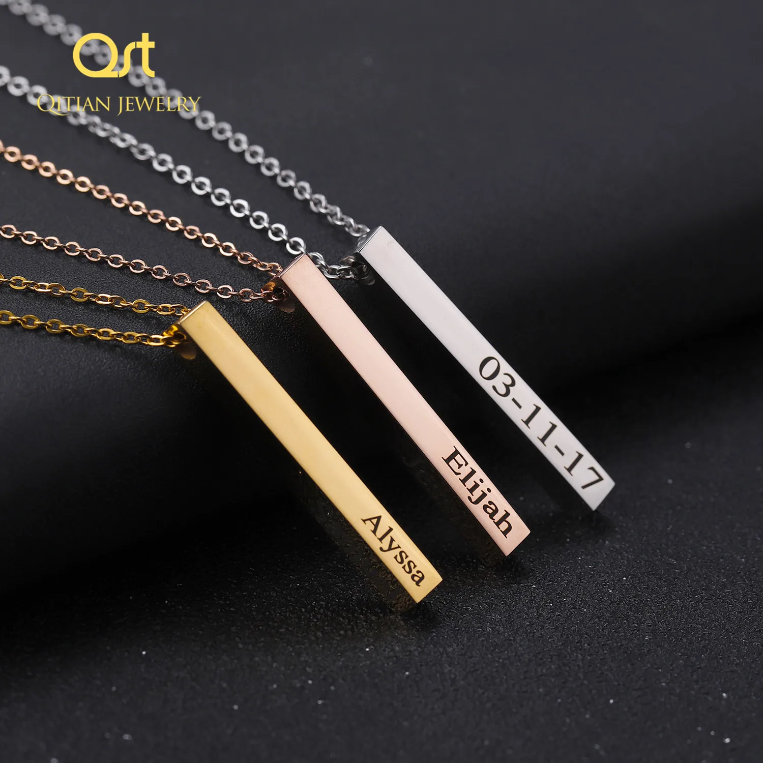 For Men 3d Engraved Bar Stainless Steel Name Bar Jewelry Custom 3d