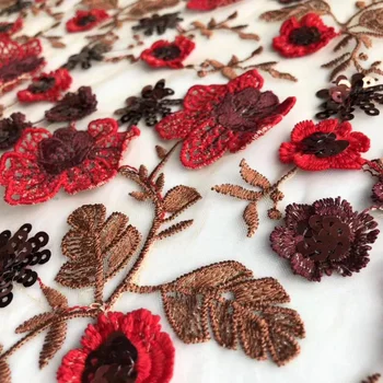 

DIY Floral Flower Embroidery Evening Wedding Bridal Dresses Lace Trim Fabric Fine Workmanship With Beautiful Design