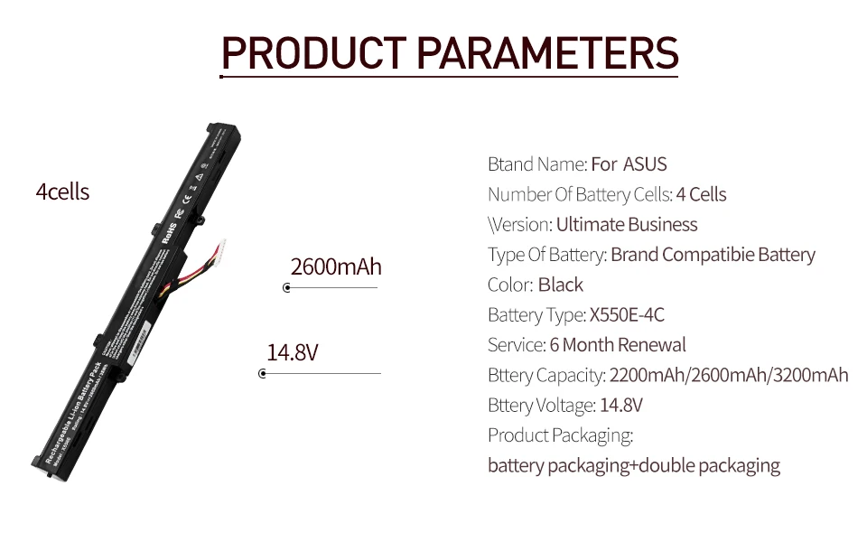 Apexway 2200 мАч 14,8 V A41-X550E Аккумулятор для ноутбука ASUS X450 A450 X450E A450V F450E F450JF F450C X751L X751M A450J X450J