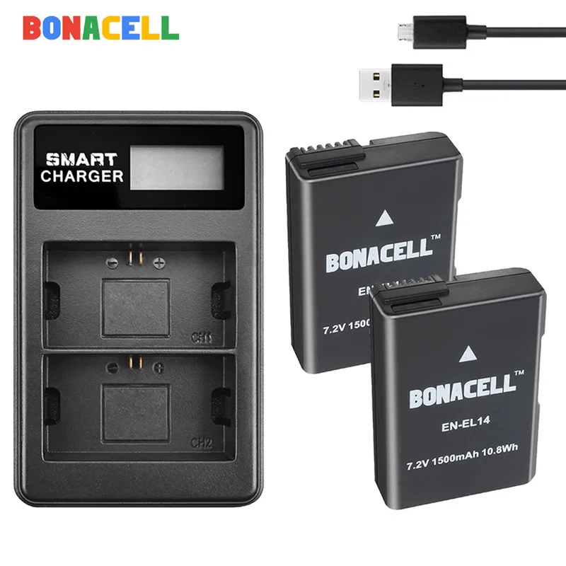 BONACELL 1500 мА/ч, EN-EL14 ENEL14 RU EL14 Камера Батарея+ двойной Зарядное устройство для Nikon D5200 D3100 D3200 D5100 P7000 P7100 MH-24