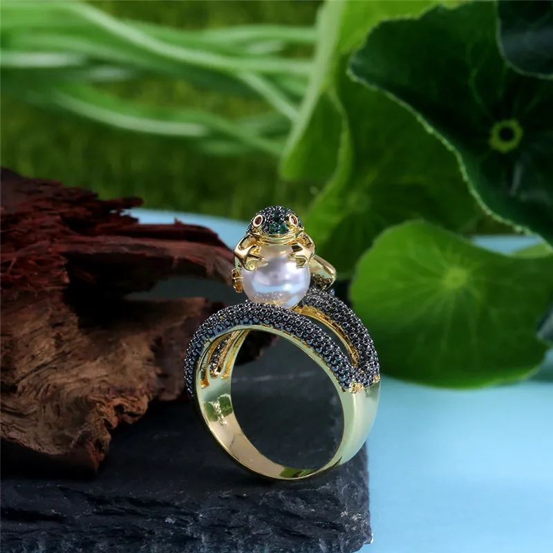 NEWBUY заявка на цвет золота кольцо с изображением животного уникальный дизайн лягушка жемчужные кольца женские ювелирные изделия для вечеринок Прямая поставка