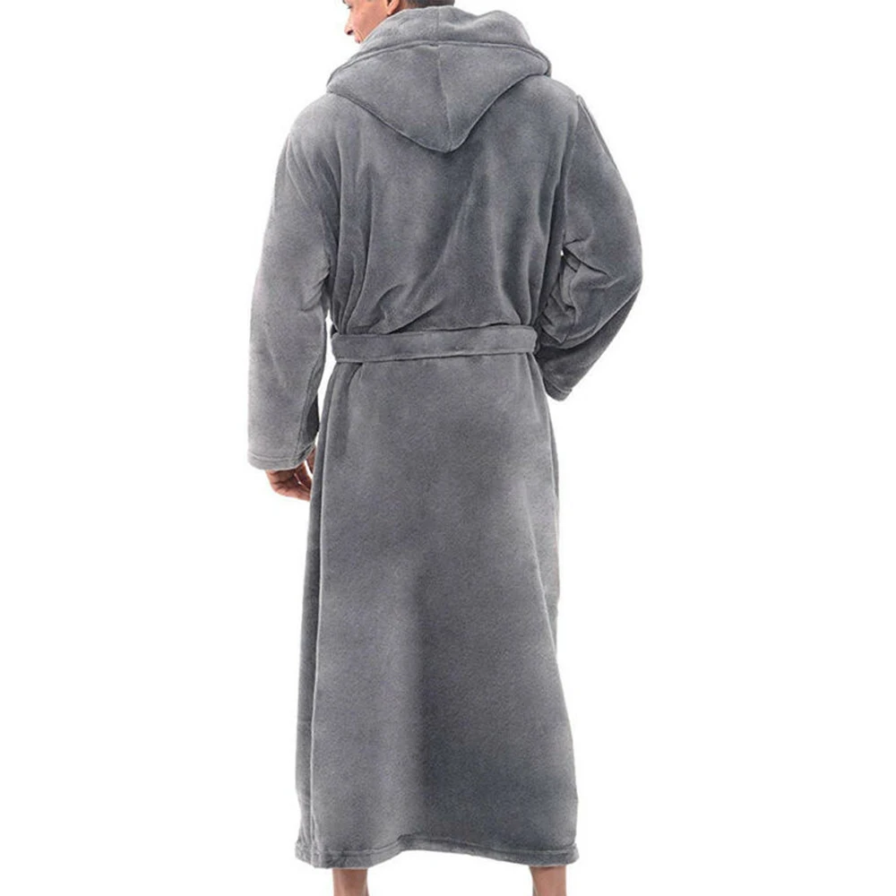 Winter Pocket Robes Mens Solid Hooded Bathrobe with Belt  Luxury Robe Sleepwear for Men Clothing Robes mens cotton pjs