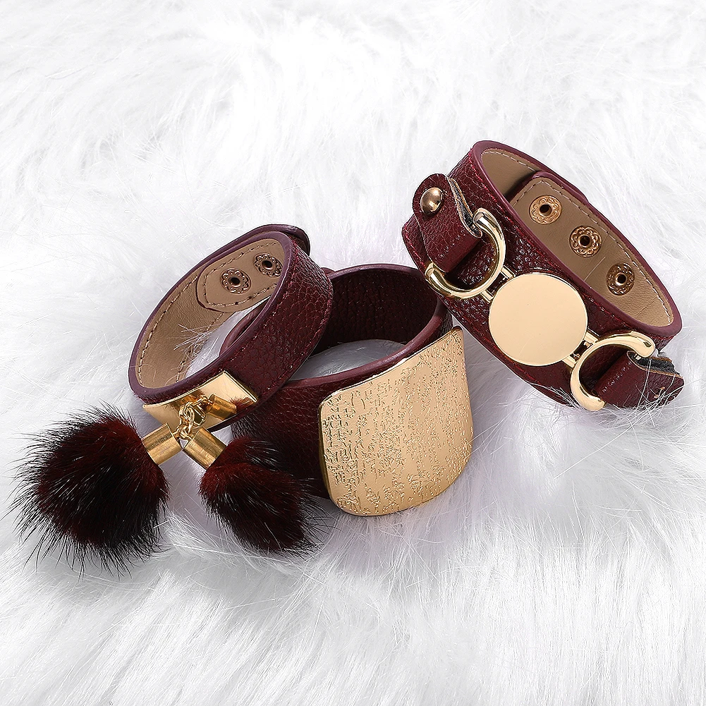 

Newly Fashion Geometric Metal Leather Bracelet for Women Accessories Trendy Bohomian Venonat Charm Bracelet&Bangle Wholesale