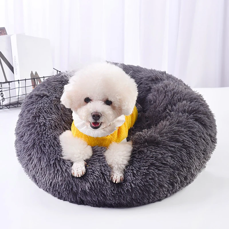 Super Soft Dog Bed Round Washable Long Plush Dog Kennel Cat House Velvet Mats Sofa For