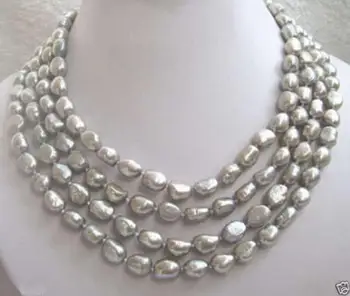 

SUPER LONG 100 INCHES Natural 8-9mm Baroque Silver Freshwater Pearl Necklaces