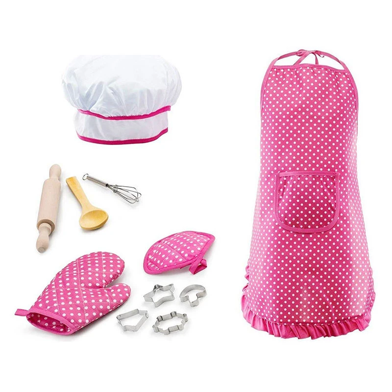 

11pcs Set Kids Cooking & Baking Toy Kit Kitchen Costume Role Play Apron Hat Gloves Cookies Cutters Children DIY Funny Toys Tool