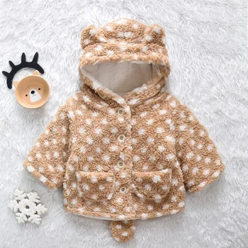 

PatPat 2020 New Arrival Winter Baby Toddler Girl Polka dots Animal Design Fluff Hooded Coat Warm Baby Clothes