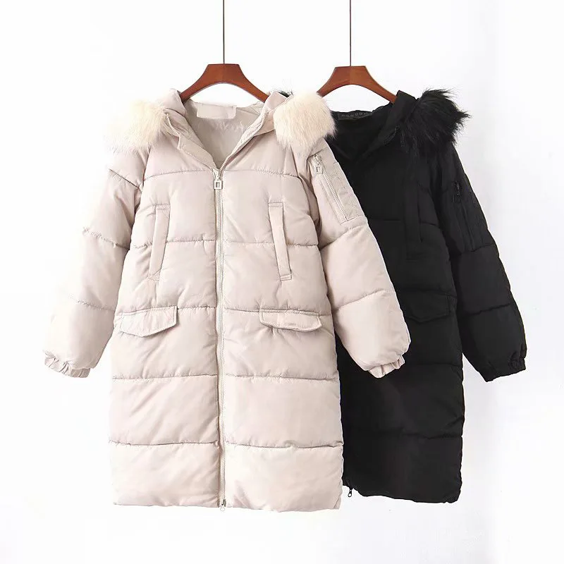 

F6860-Korean-style WOMEN'S Wear 2019 Winter New Style Mid-length Loose-Fit Fur Collar Hooded Cotton Overcoat Women's