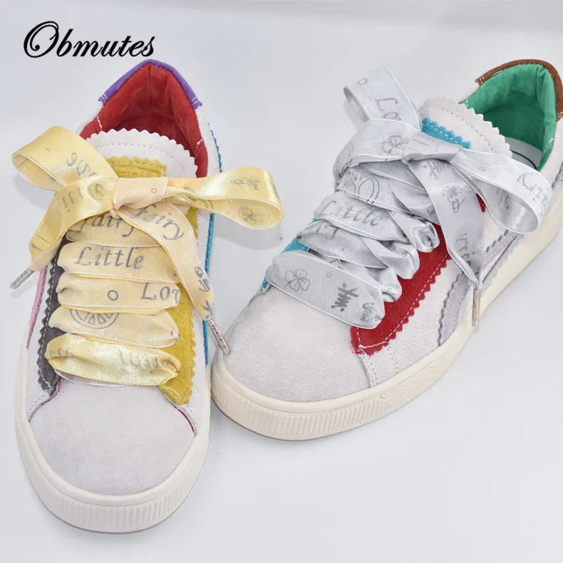 

Double Layer Silk Shoelace Pink white Letter Satin Yarn Shoes Lace for Small White Shoes Women's Laces