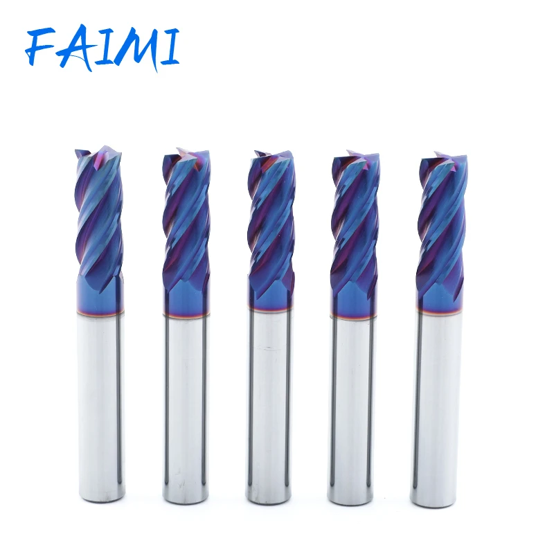 Fraises Cnc en carbure massif Hrc70 ALTiSiN, fraise à revêtement Nano bleu, 4 cannelures, fraisage en acier au tungstène