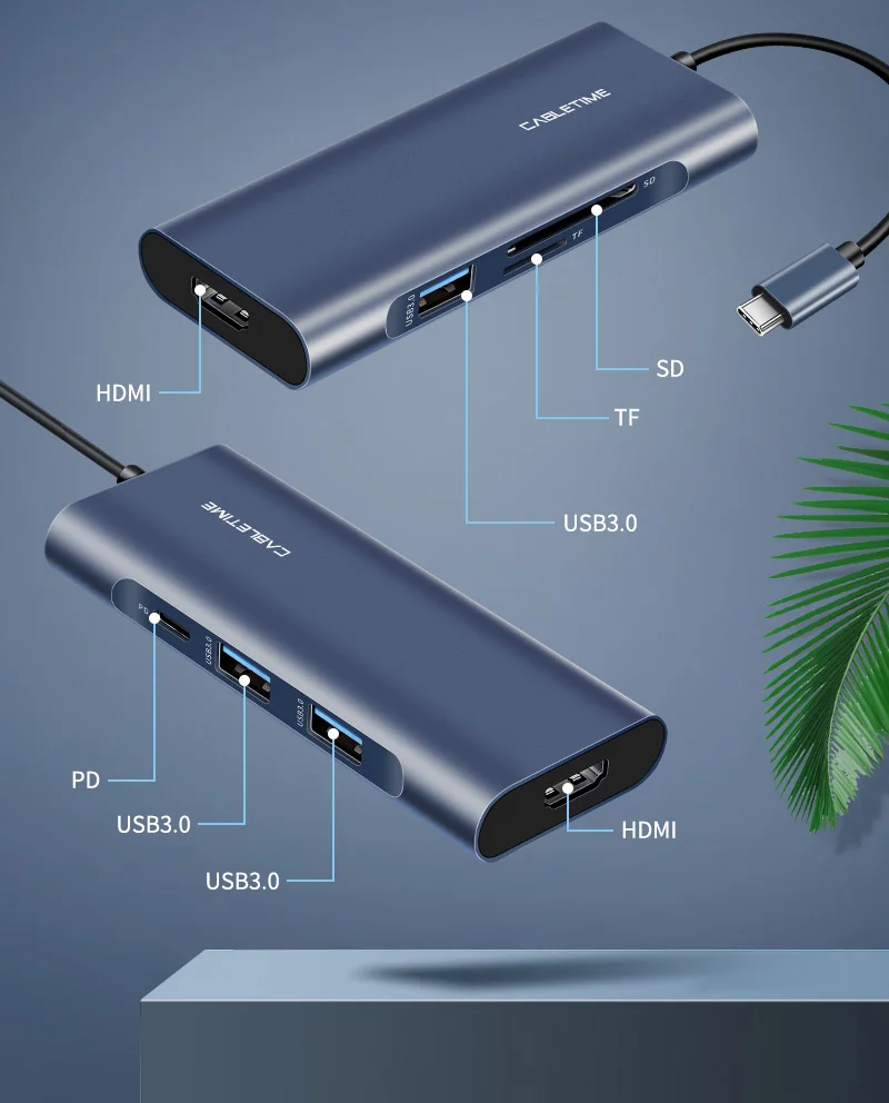 Кабель-концентратор USB C к USB 3,0 PD HDMI SD/TF темно-синий кард-ридер адаптер для Macbook air pro huawei Matebook X 13 C256