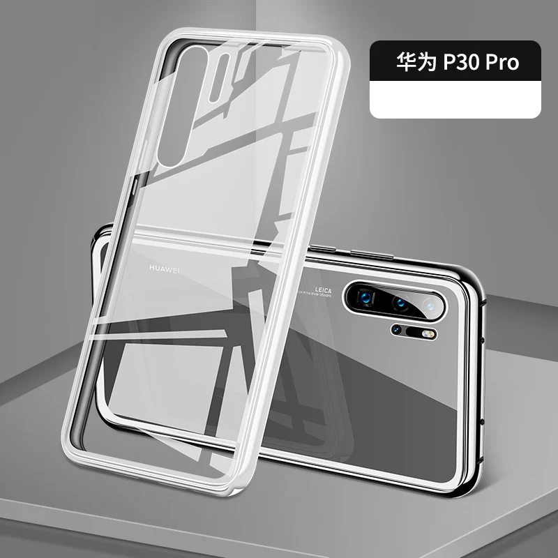 Silver 360 металлический магнитный чехол КРЫШКА ДЛЯ huawei P30 Pro закаленное стекло с магнитом чехол для huawei P20 Lite Y6 Y9 Y7 Y5 Prime P30Lite - Цвет: Silver