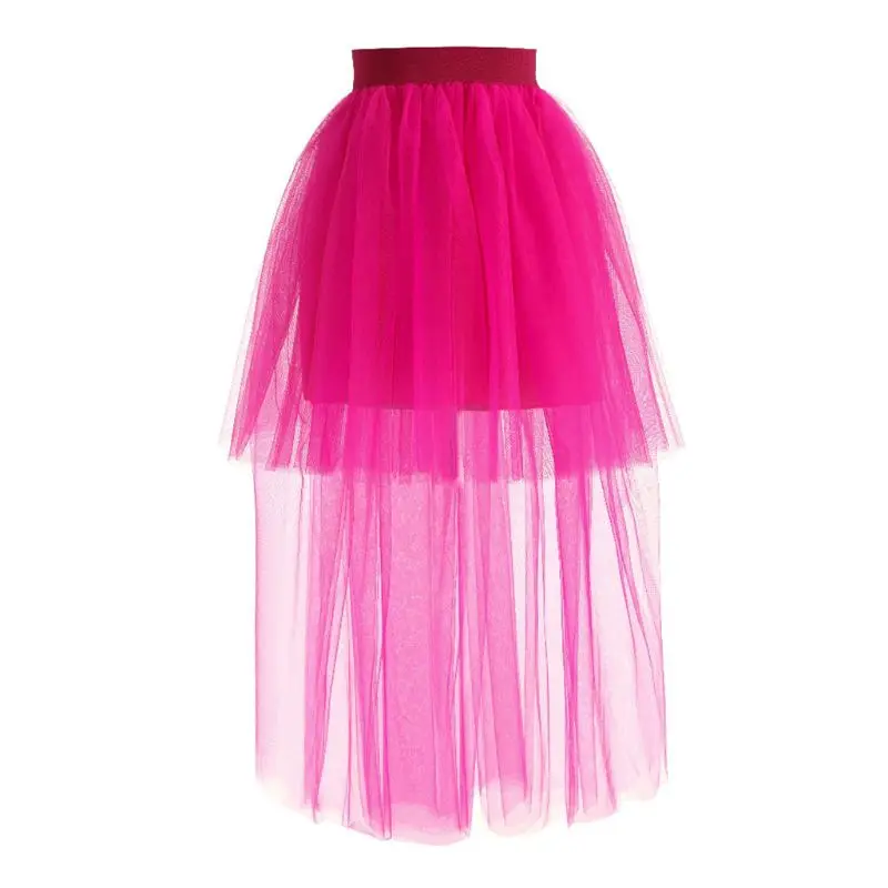 Hot Pink Модная женская юбка, новая панк Сексуальная сетчатая Асимметричная передняя короткая задняя длинная Пышная юбка-пачка, эластичная резинка на талии - Цвет: Hot Pink