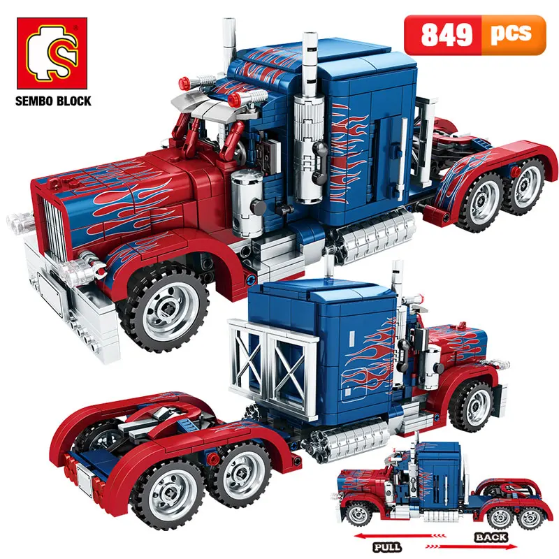 

849pcs City Classic Pull Back Car Building Blocks Compatible with all brands Technic Heavy Container Truck Bricks Toys for Boys