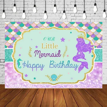 

Turquoise blue purple mermaid under the sea birthday party backdrop baby girl baby shower photo background wall Decor SM-659
