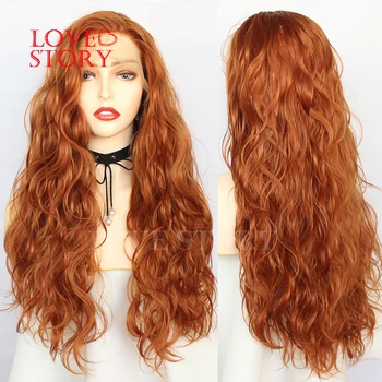 

Lovestory Synthetic Lace Front Wig Orange Color Heat Resistant Fiber Hair Replacement Water Wave Wigs