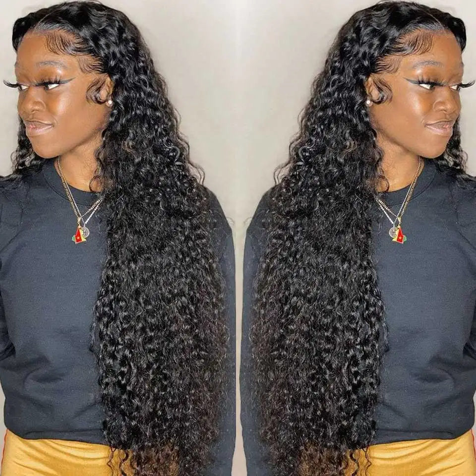 Perruque Lace Frontal Wig brésilienne Remy, cheveux naturels bouclés, Deep Wave T Part, Lace Transparent Hd, cheveux humains