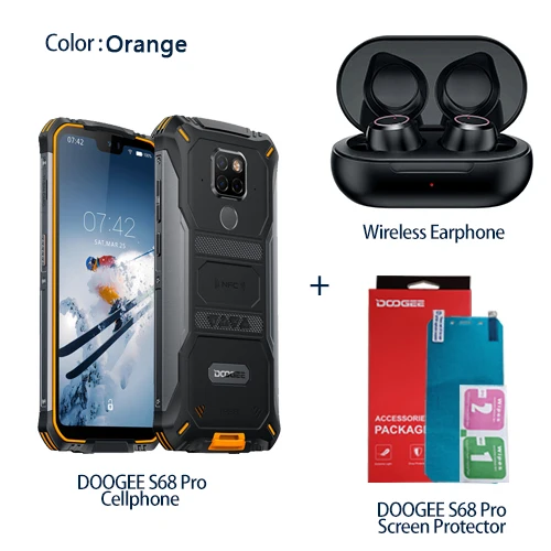 DOOGEE S68 Pro, прочный телефон, IP68, водонепроницаемый, Helio P70, четыре ядра, 6 ГБ, 128 ГБ, Беспроводная зарядка, NFC, 6300 мА/ч, 12В, 2 А, зарядка, 5,9 дюймов, FHD - Цвет: Add Wireless Earpho