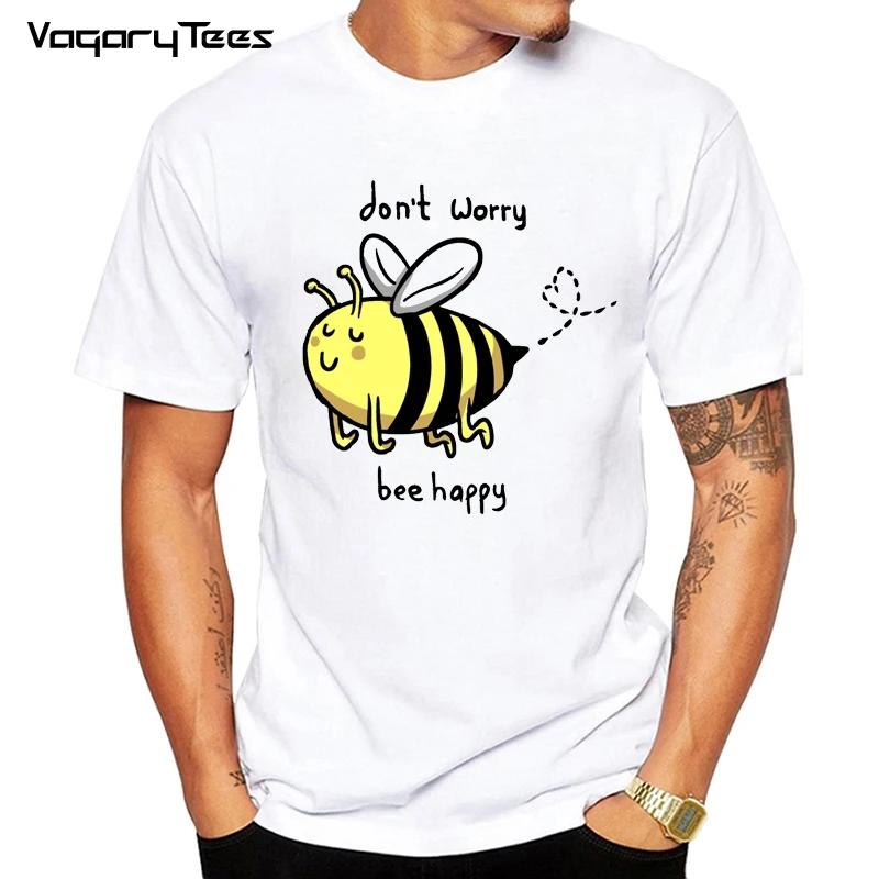 Новинка 2020 Футболка Happy Bee летняя мужская Свободная белая футболка с принтом