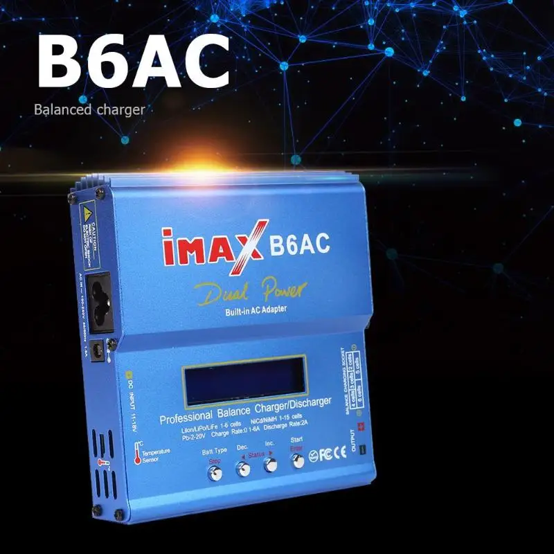IMAX B6 AC 80 Вт радиоуправляемое зарядное устройство 6A Двухканальное зарядное устройство Li-Ion Nimh Nicd LiPo LiFe с цифровым ЖК-экраном Dis зарядное устройство