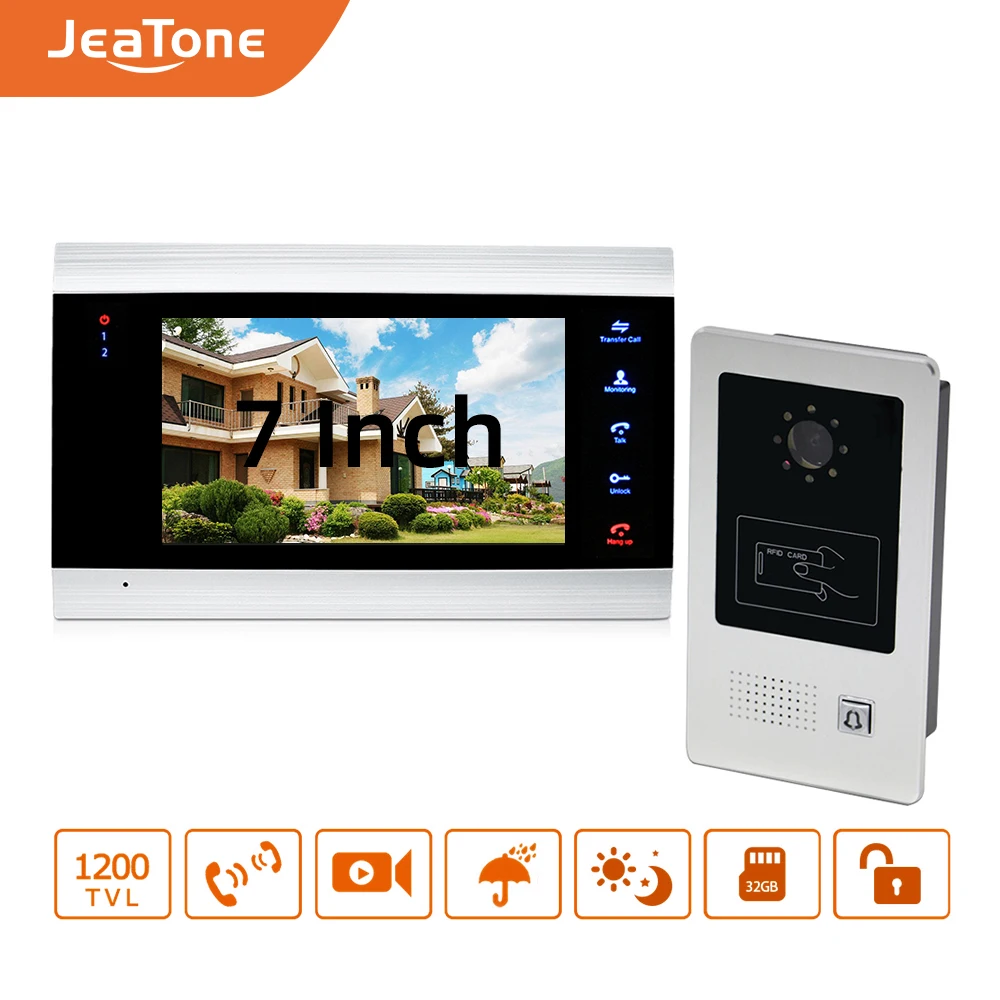 7\ Video Door Phone Doorbell Video Intercom System Security Access Control Kits Waterproof Wide View Angle Call Panel RFID Card