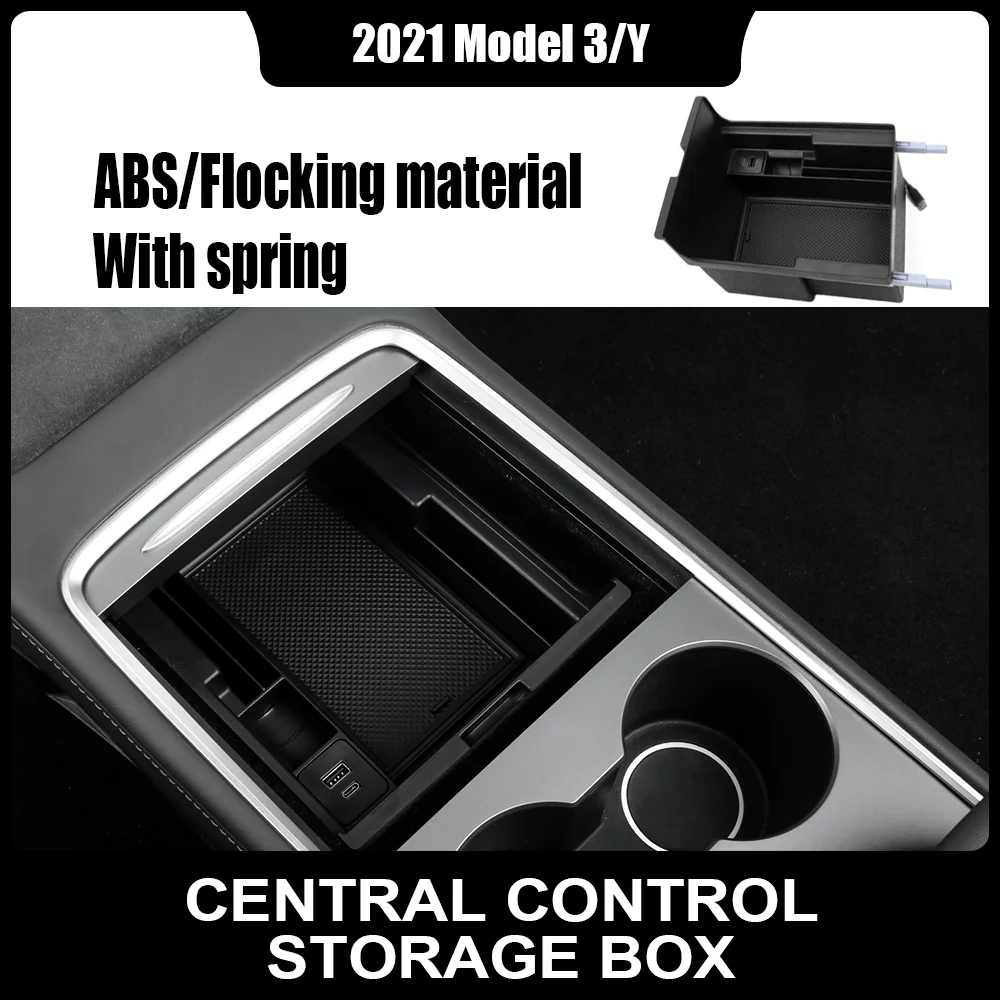 

For Tesla Model 3/Y 2021 Car Storage Box with Spring Central Armrest box Center Console Holder Accessories interior Decoration