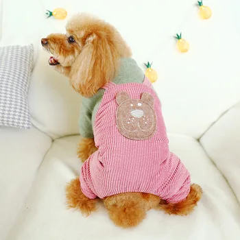 

Dog Cotton-padded clothes winter warm four-legged Overalls For Small Dog Cat Carton Bear corduroy Outfit Jumpsuit For Puppy