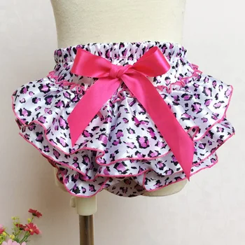 

0-2 years diaper covers girl print Leopard rose bow tie satin polyester Elastic ruffles bloomers for newborn intant toddler